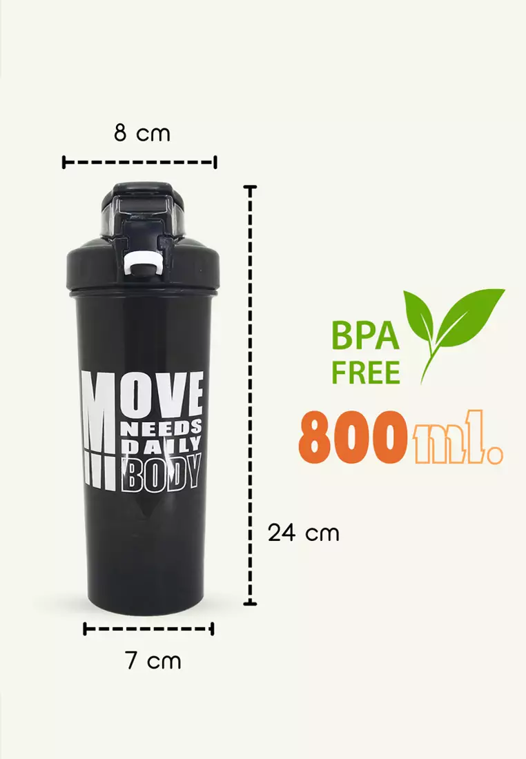 Wakakids Botol Minum Plastik Olahraga Portable Sport Bottle Shaker dengan Mixer Ball BPA Free 800ml K436 Venrc Navy