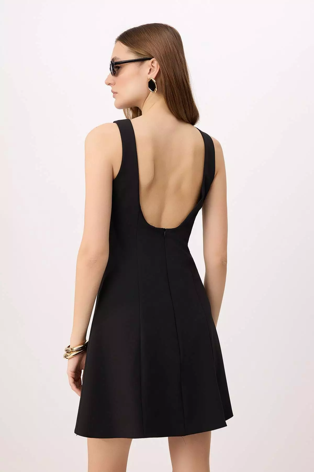 Black Skirt Ruffled Thick Straps Short / Mini Stretchy Woven Dress Twoss26El437