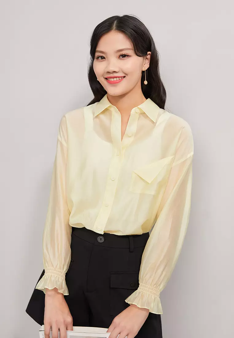 Cropped Button Blouse with Waist Tie