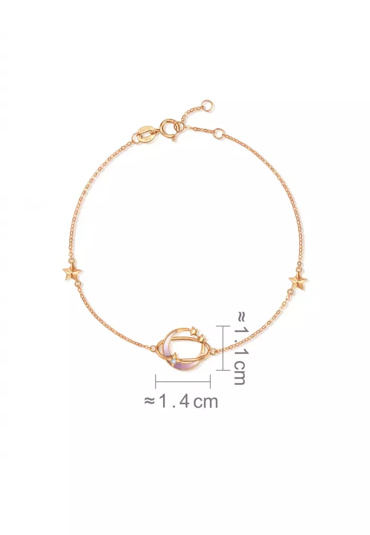 Delicate Gold 18K Rose Solid Gold Mother of Pearl Moon Stars Bracelet for Women 93317B