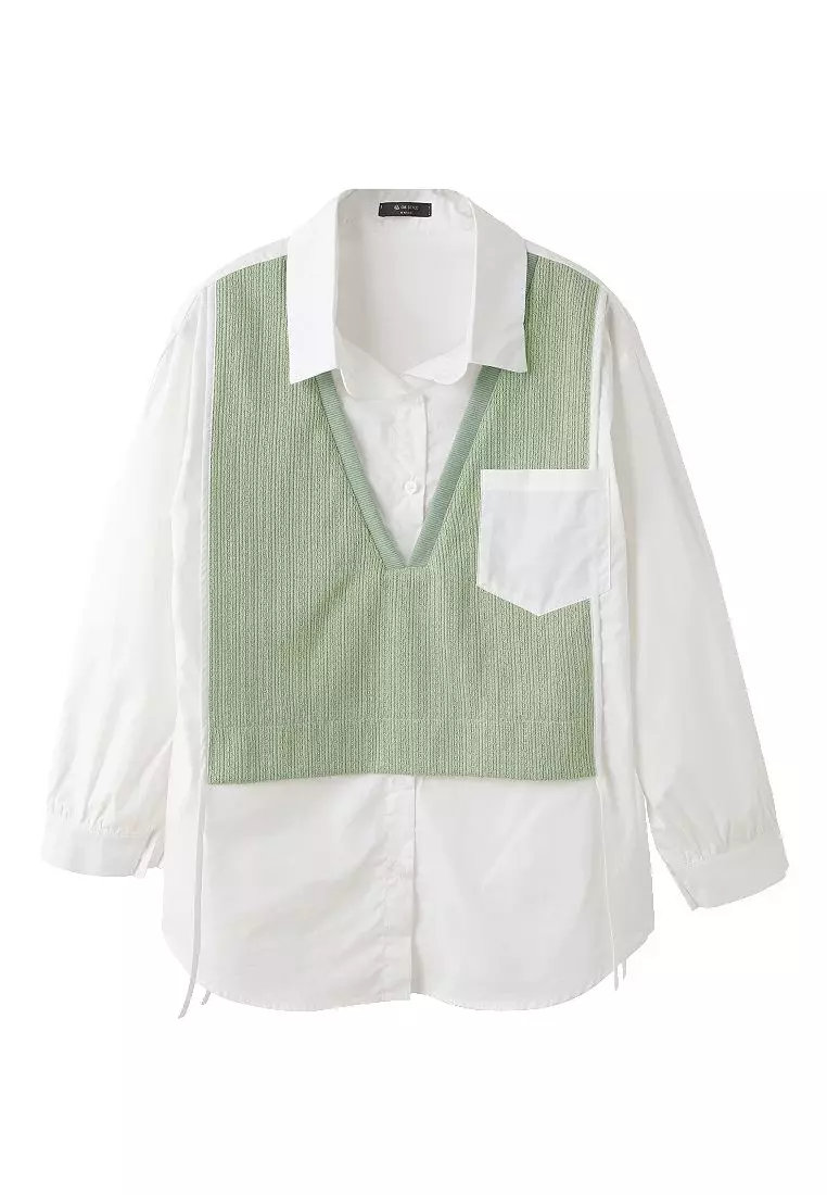 Loose Fit Layered Knit Vest Shirt Tunic – Casual Long Sleeve Oversized Top [AB20081]