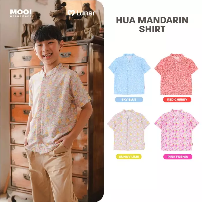 Mooi Kemeja Anak Laki-Laki Lunar Collection Hua Mandarin Shirt - Sky Blue