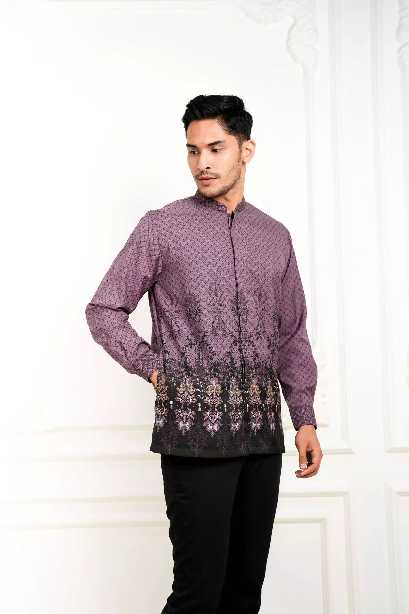 Sarimbit Gardenia Burgundy Kemeja Pria  Koko Lengan Panjang Regular Fit Furing