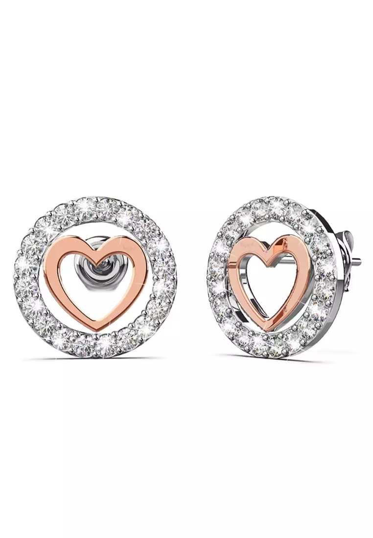 KRYSTAL COUTURE Cordate Heart Stud Earrings Embellished with Crystals from Swarovski in Dual Tone Gold