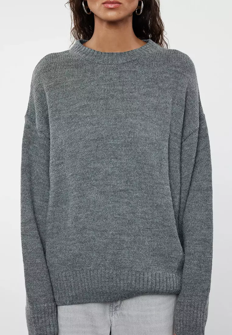 Anthracite Wide Pattern Crew Neck Knitwear Sweater TWOAW25KZ00168
