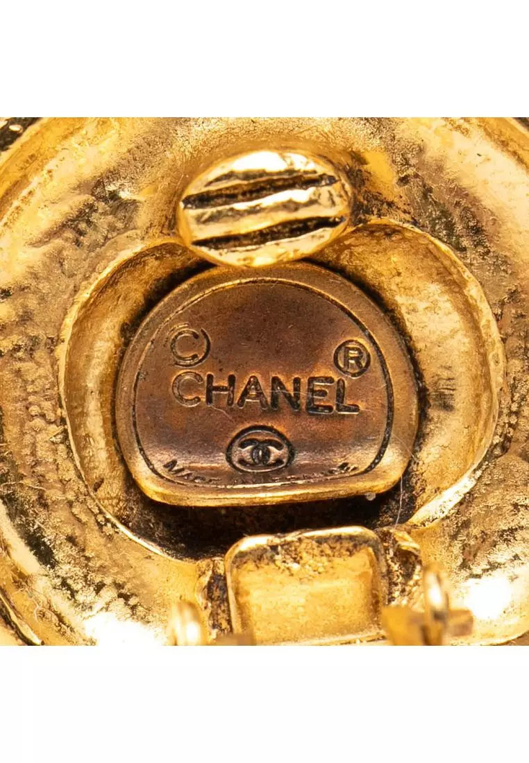Pre-Loved Chanel Gold Plated Rhinestone Rope Border Clip On Earrings