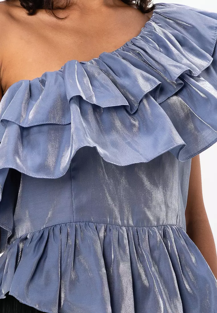 One Shoulder Ruffle Peplum Hem Top