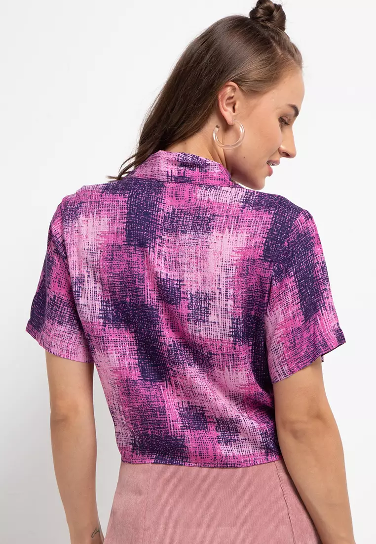 Nade FTA06 KCK Kemeja Crop Knot Abstrak Pink