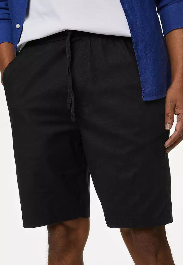 Linen Blend Elasticated Waist Stretch Shorts