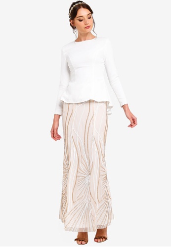 Placement Sequin Skirt Peplum Set from Zalia in White and Gold