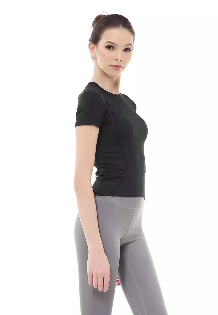 Mikayla Kaos Olahraga Wanita Simple Design Sporty T-Shirt Lengan Pendek Material Polyester ORIGINAL - Black