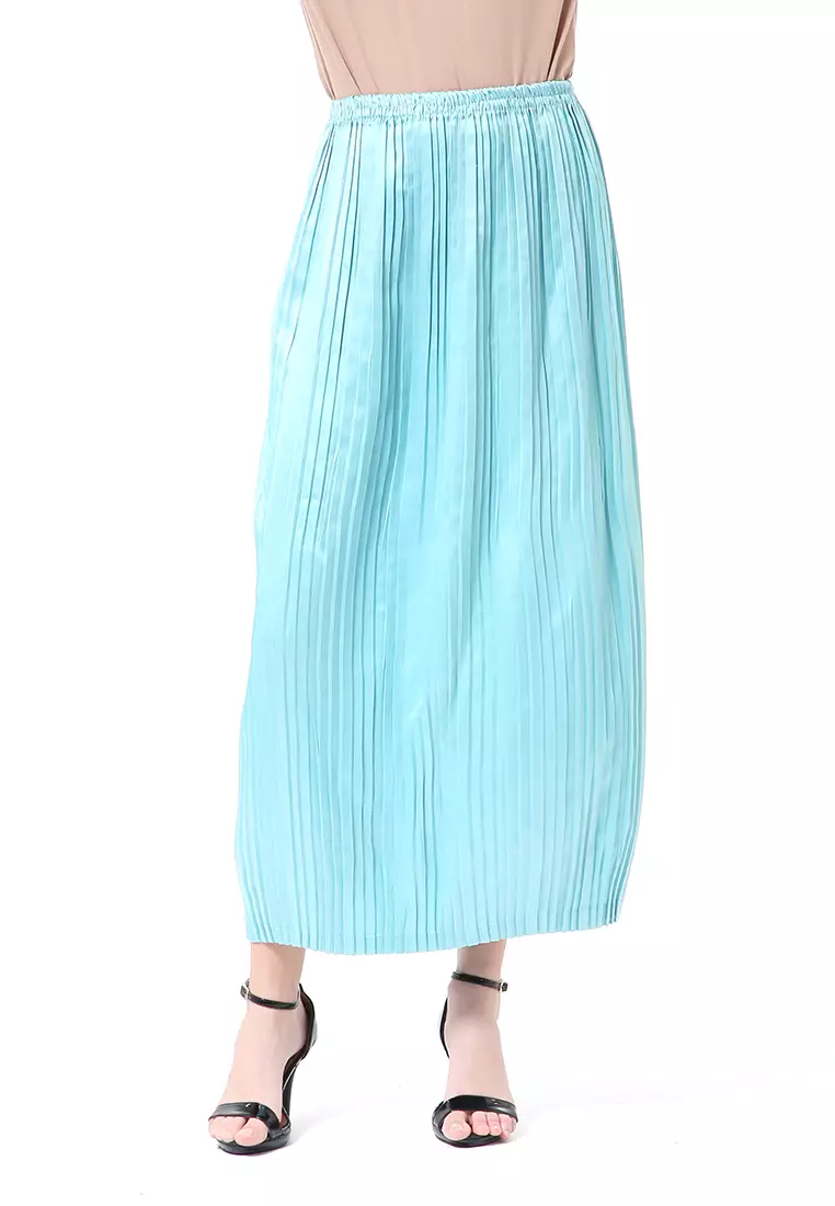 Angely Rok Plisket Rubbery Waist Fashion Wanita Simple - Mint