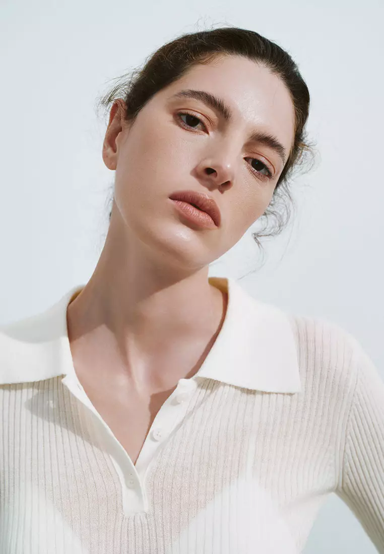 【明星同款】UR秋季新款女装纽扣翻领修身针织衫UWM940011