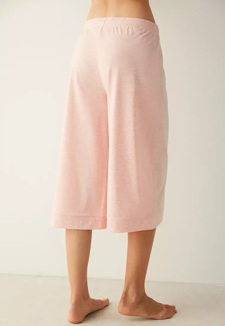 Blush Pink Cotton Solid Capri Pant