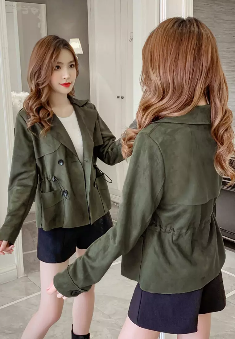 Double Breasted Suede Coat Jacket