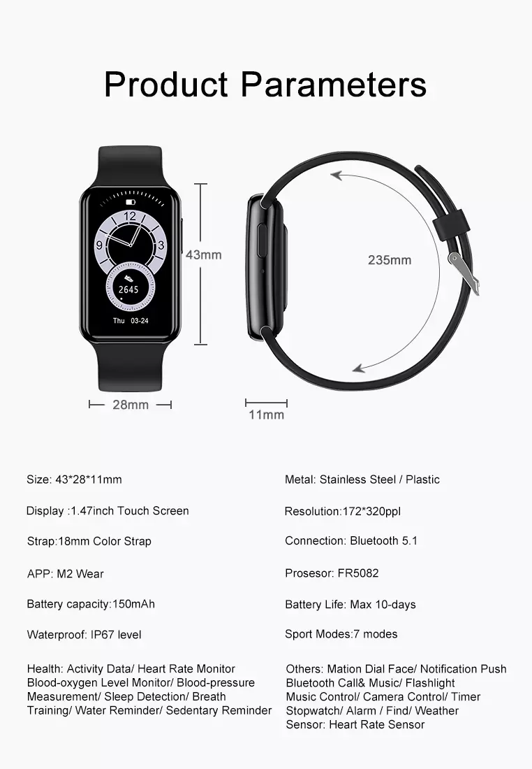 SmartBand C6Plus SmartWatch Layar Terang 1.47'' Bluetooth Multi-Sport Fitness Tracker Jam Pintar grey