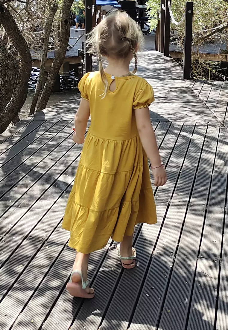 Two Mix Dress Anak Ruffle Perempuan Bahan Kaos Katun Combed Usia 1-12 Tahun 4254