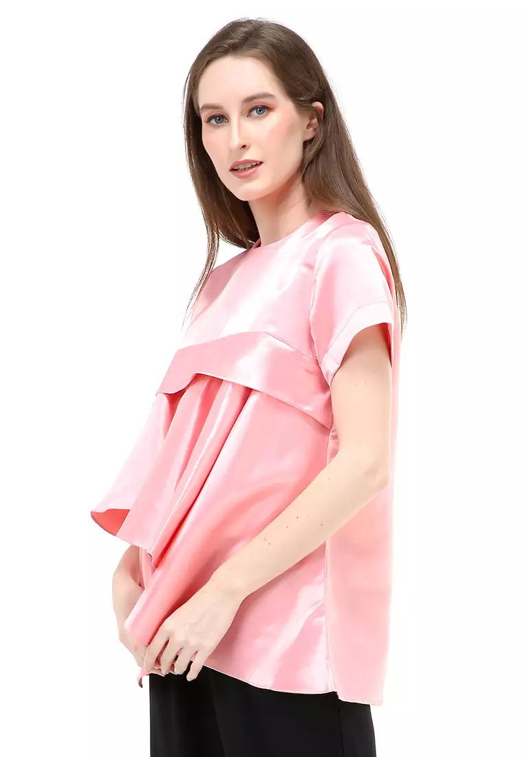 Kailah Blouse Short Sleeves Wanita Motif Polos Atasan Casual - Peach