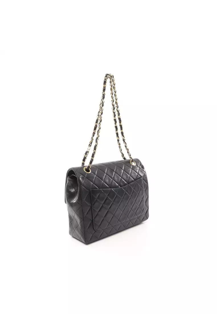 Buy Chanel Pre-loved CHANEL matelasse W flap W chain shoulder bag lambskin  black gold hardware vintage Online