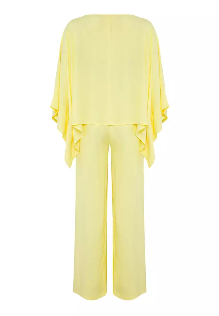 Yellow Bat Sleeve Shirt And Pantalon Beach Suit