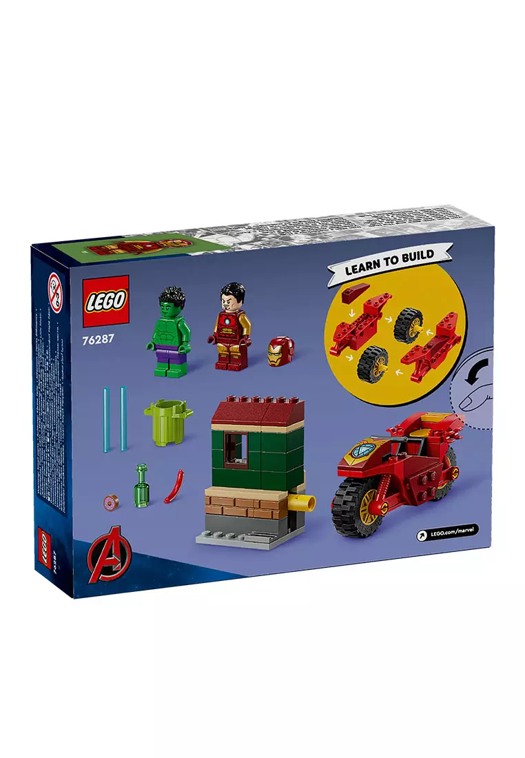 Super Heroes 76287 Iron Man with Bike and The Hulk, Age 4+, Building Blocks, 2024 (68pcs)