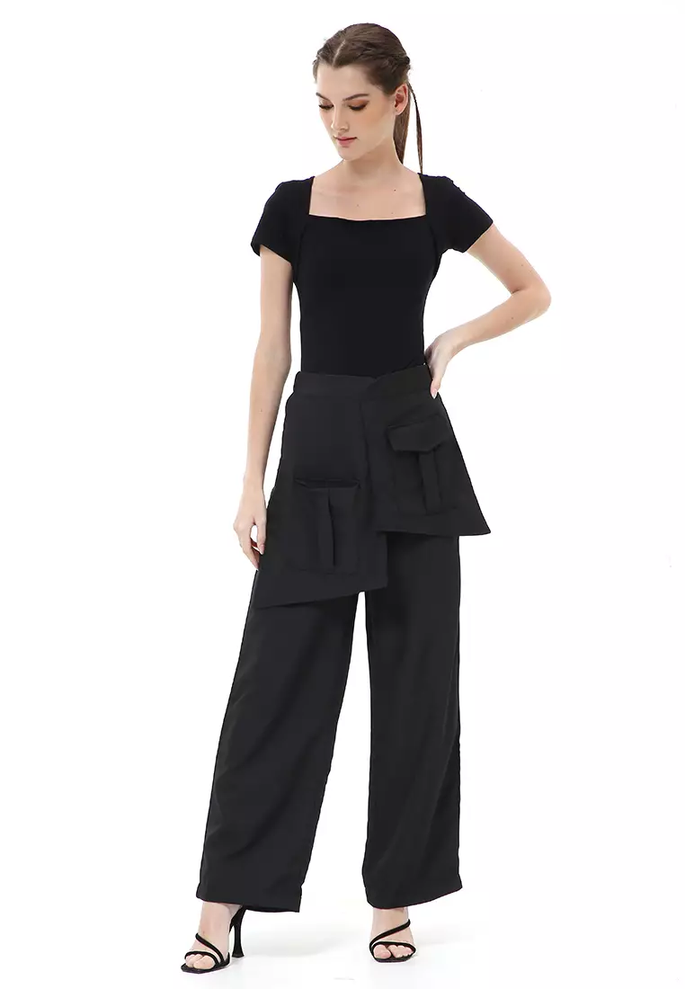 Stella Long Pants Celana Panjang Kasual Wanita Model Pocket Material Cotton ORIGINAL - Black