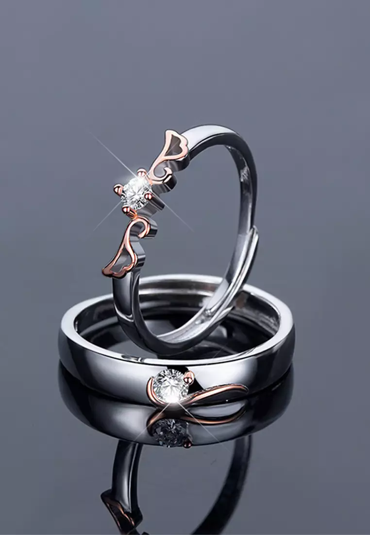 Cincin Couple Original Angel Wings Design Korea Fashion Perhiasan Hadiah Cincin Wanita Pria