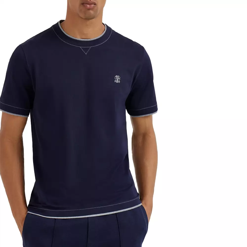 [4.4PRIL KEJUTAN HARGA] Logo Faux Layering Cotton Jersey Crew Neck T-Shirt Cobalt