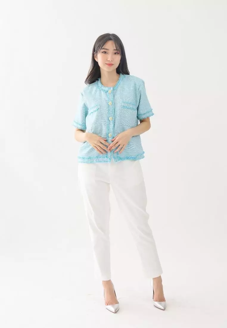 Yoona Tweed Top Tiffany Blue