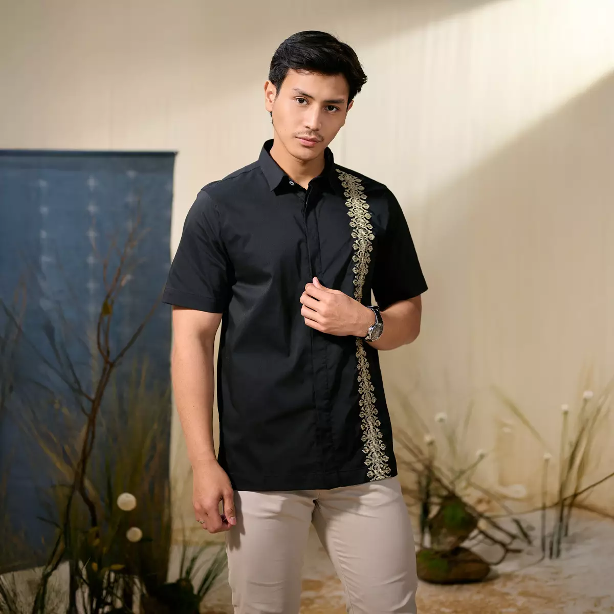 [Raya Collection] ZM Zaskia Mecca - Bardha Kemeja Pria Black | Jejak Teduh Series Arta Pusaka | Koleksi Ramadhan Series