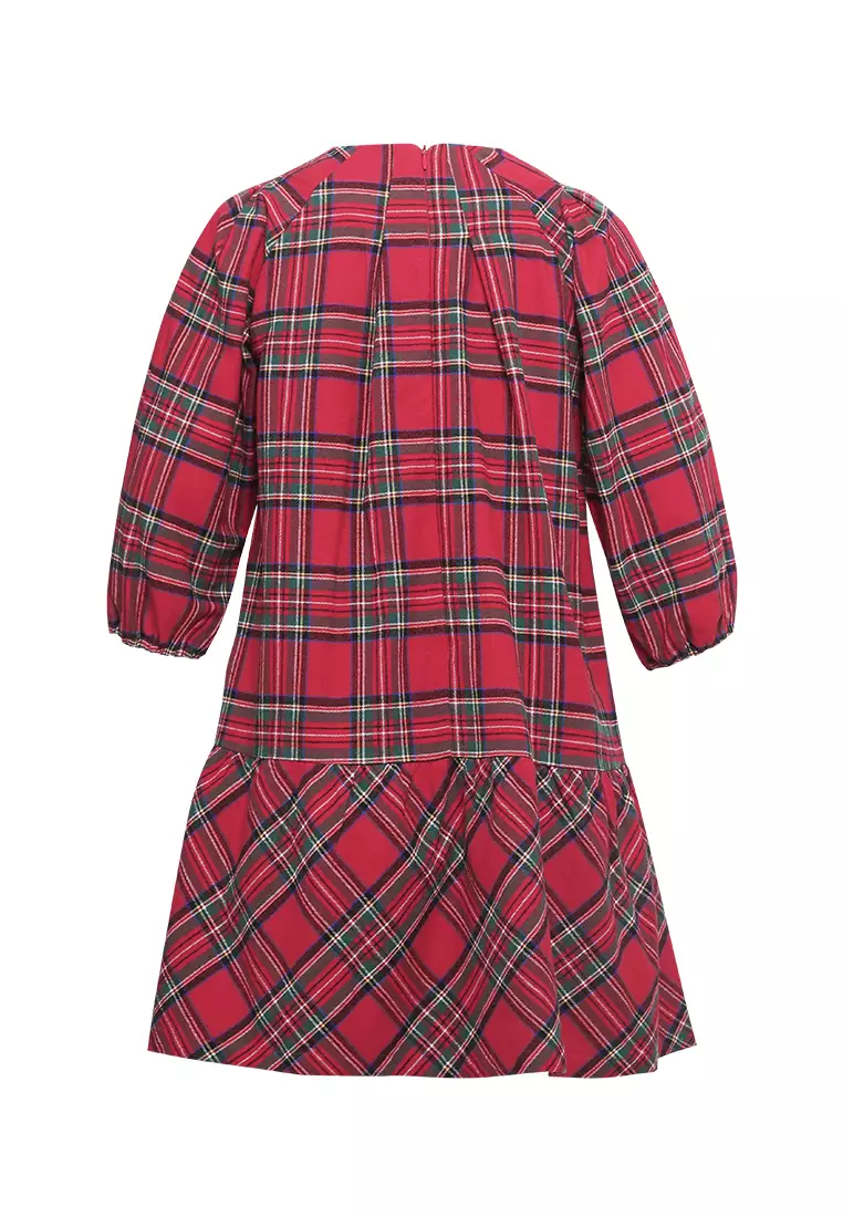 Pito Dito Girl Swansy Dress Pendek anak Merah Motif Kotak Tartan