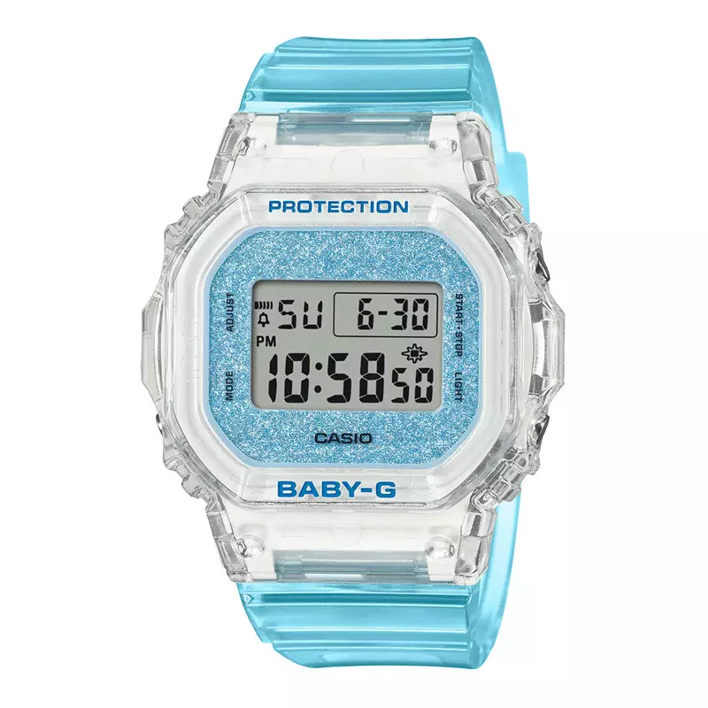 Jam Tangan Wanita Casio Baby-G BGD-565GC-2DR Glitter Collection Digital Dial Transparent Blue Resin Band