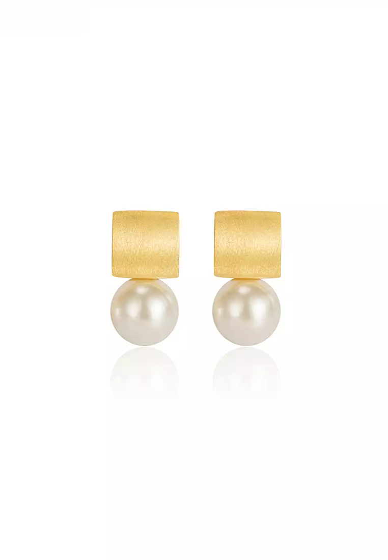 Buy HAPPY FRIDAYS 925 Silver Plated Gold Faux Pearl Earrings JW HG - Main Image