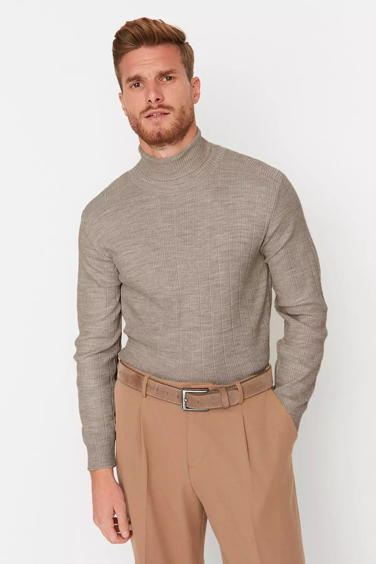 Mink Men's Regular Turtleneck Plain Knitwear Sweater