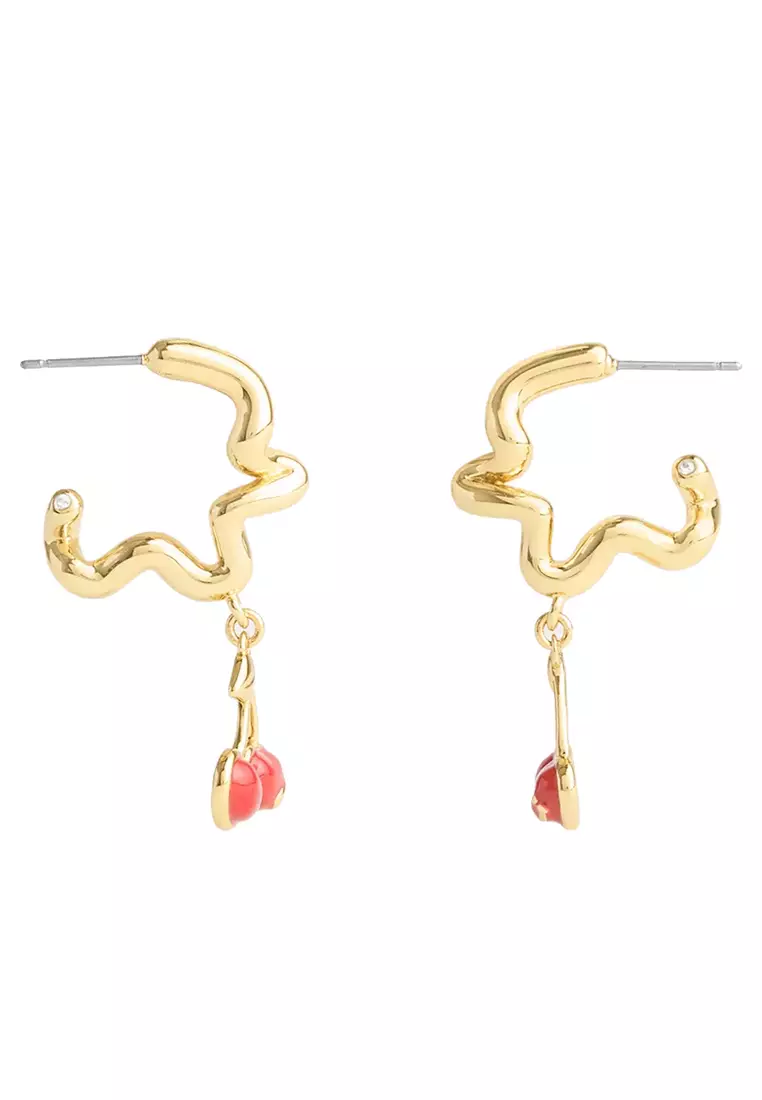 Cherry Wavy Huggie Earrings - Red CAA16
