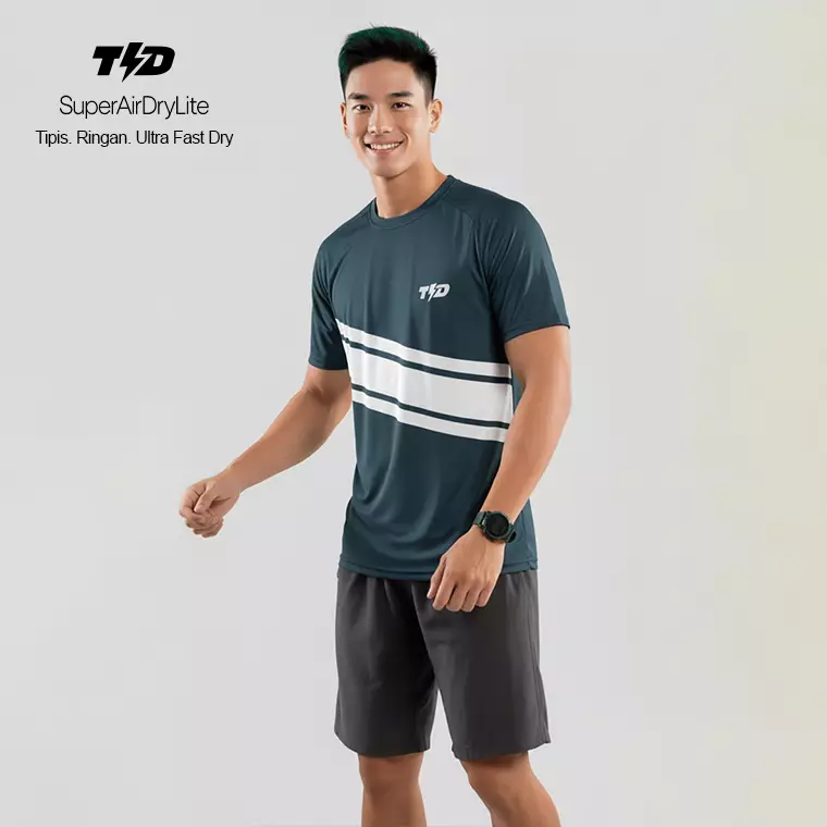 TDACTIVE Kaos Lari Pria Lengan Pendek drifit tipis ringan stretchy - abu putih MSB18