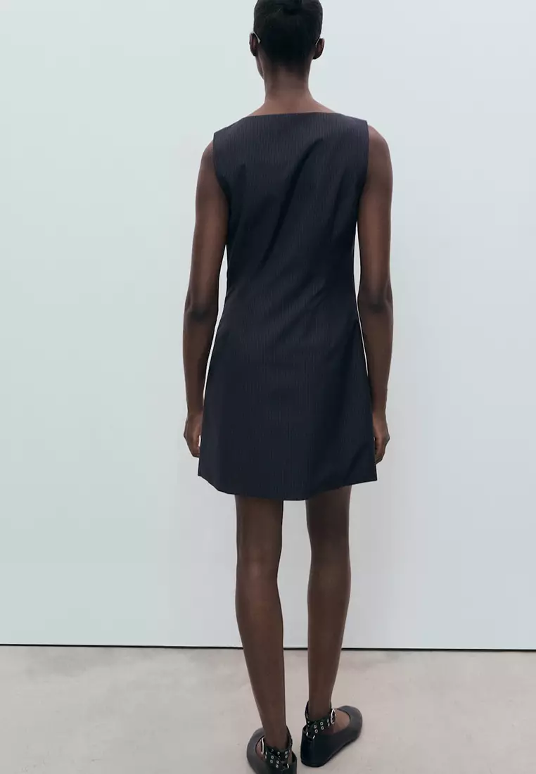 Pinstripe Dress with Hidden Buttons