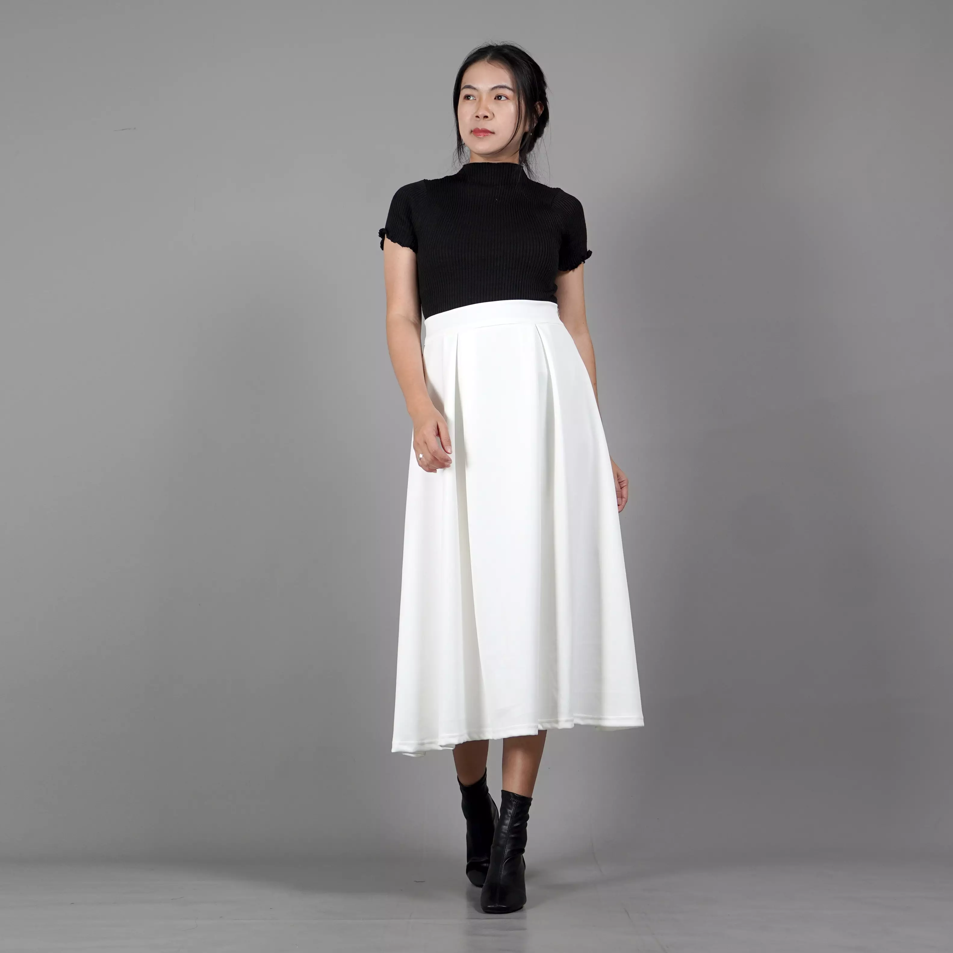  REBECA Rok 3/4 Rok Korean Style Flare Skirt A Line - PUTIH