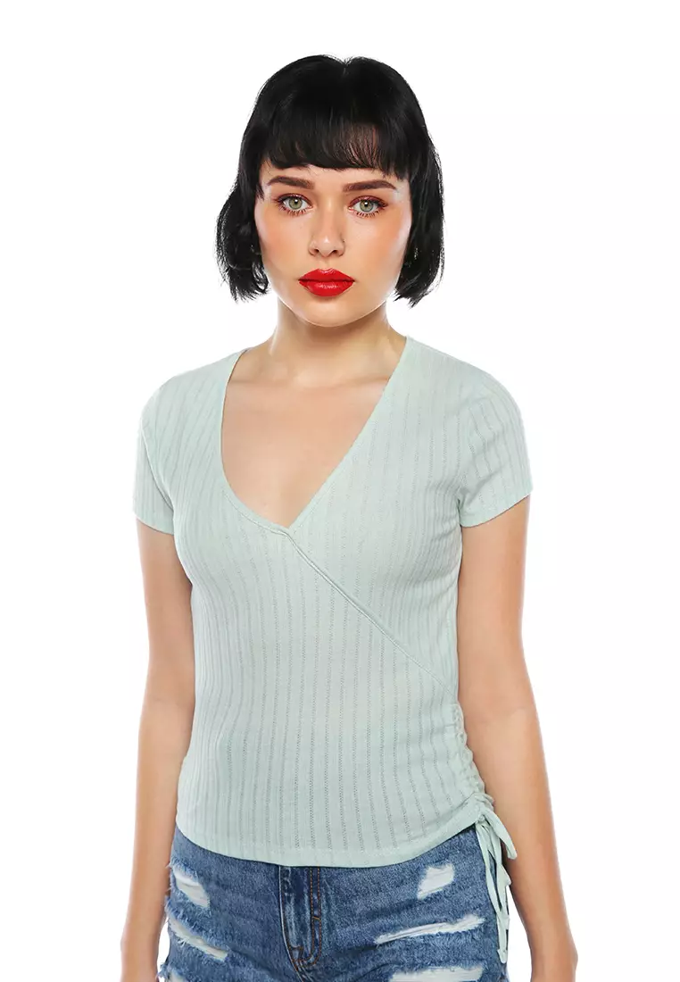 Atasan Bungkus Rajut Rib Solid Hijau