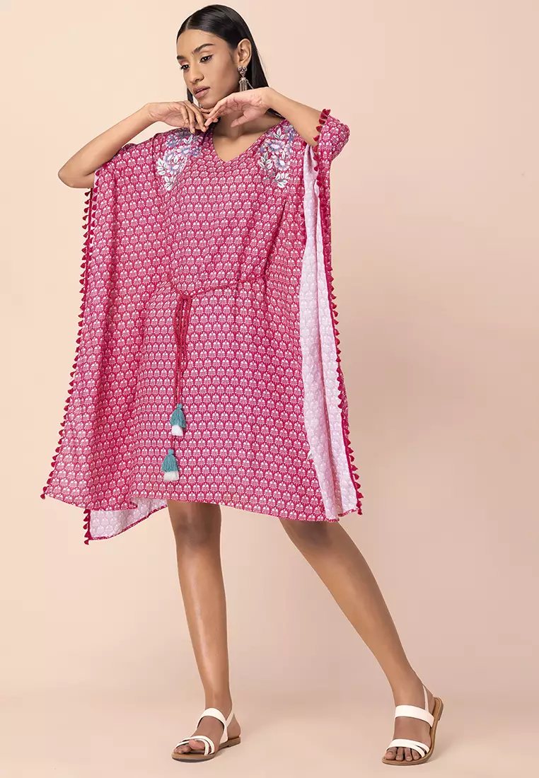 Pink Embroidered Belted Kaftan Kurta