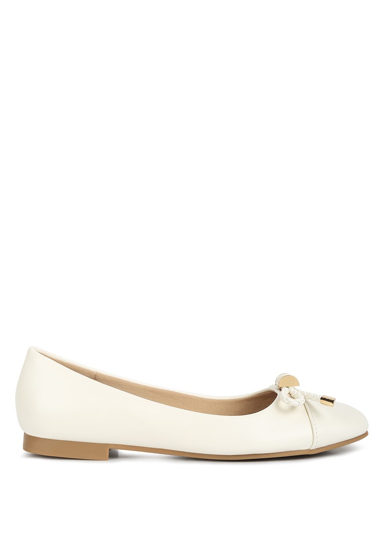 Ivory Metallic Embellished Flat Ballerinas