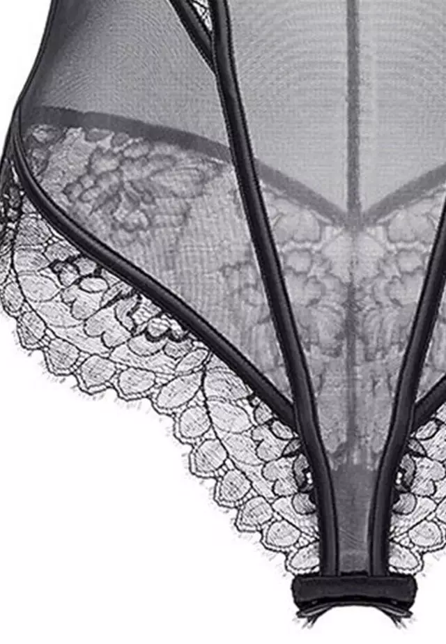 Lace Slim-Fit See-Through One-Piece Teddy with Bra CA123106BK