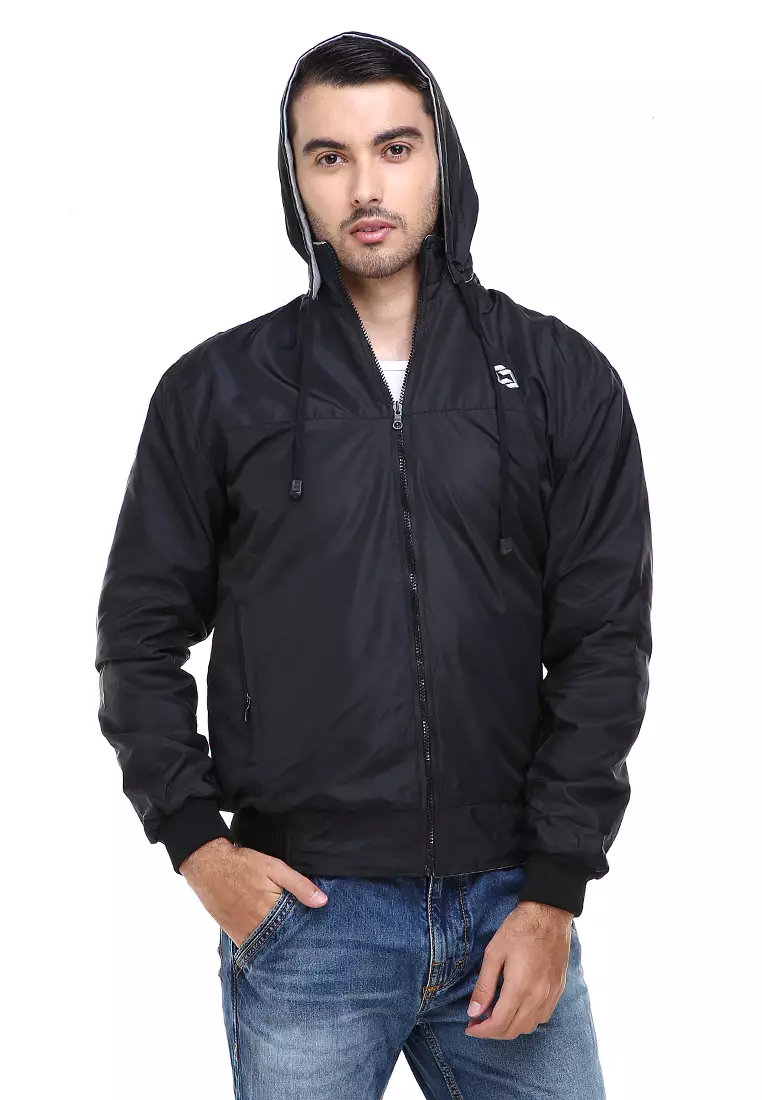 Clover Jaket Parasut Hoodie Pria 2 IN 1 Casual Jacket Two Tone Material Despo Parka Fleece ORIGINAL - Black Gray