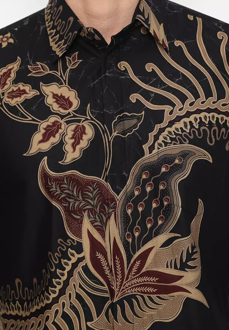 Kemeja Batik Pria Slimfit Senapati - Black/Brown