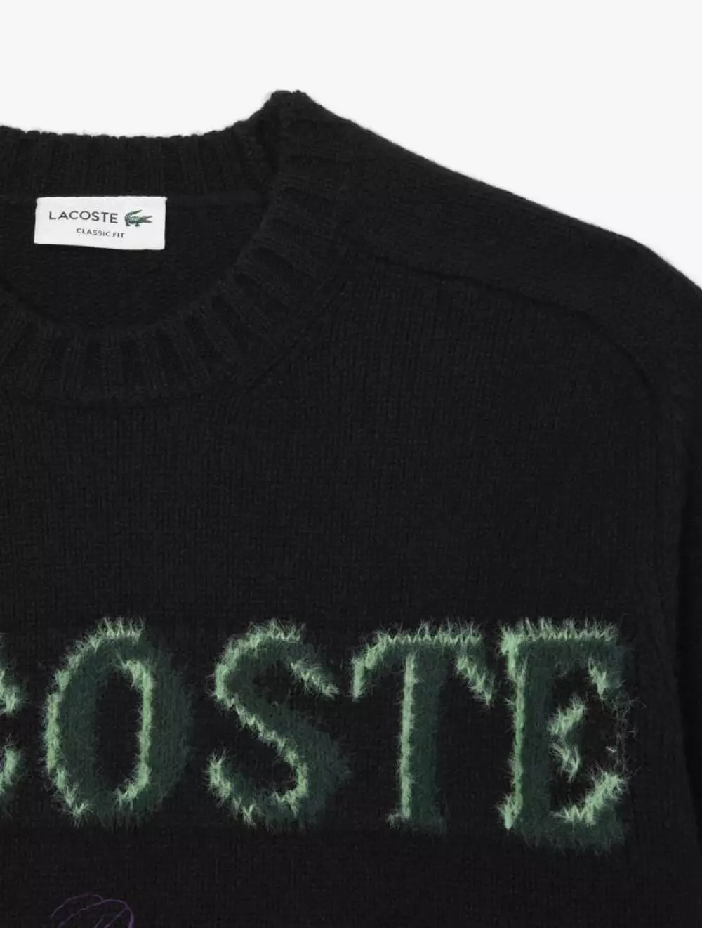Intarsia Branded Carded Wool Sweater - Black