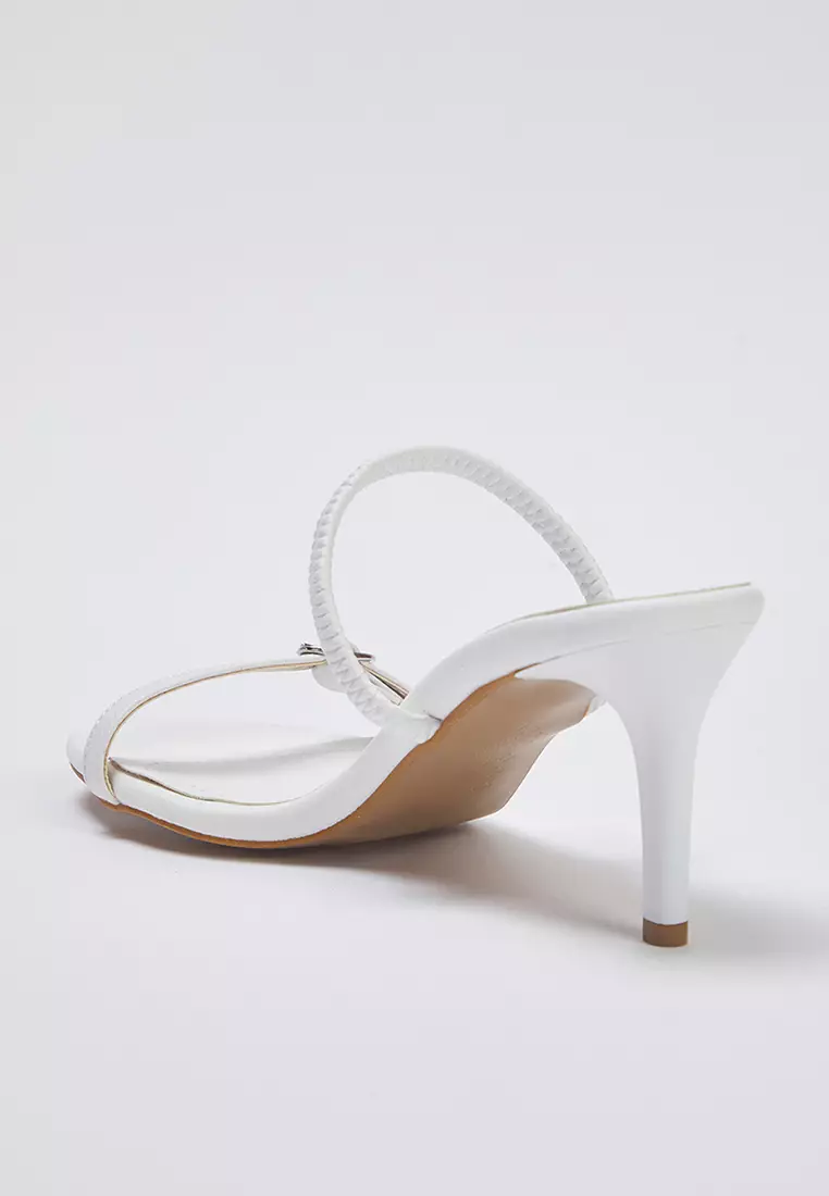 White Buckle Detailed Dual-Use Thin Heeled Almond Toe Women's Heeled Sandals Takss25To00010