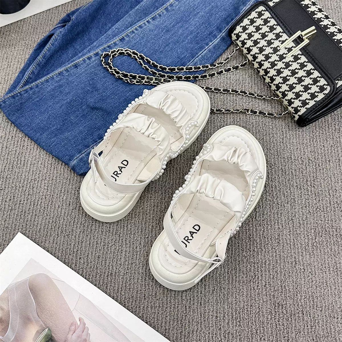 Sandal Flat Kaki Lebar Motif Mutiara Wanita Sendal Cewek WL210