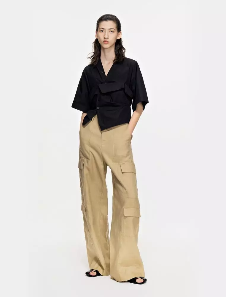 V領寬鬆極簡前衛極簡通勤短袖襯衣