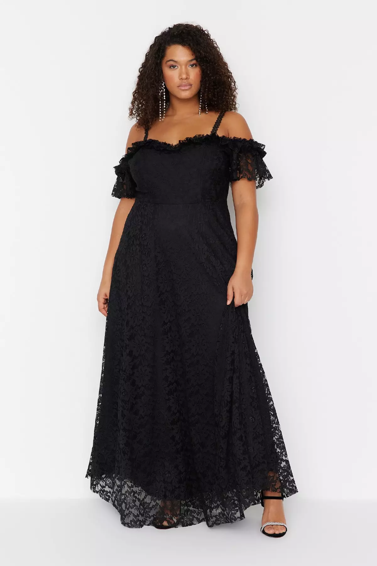 Black Strap A-Line/Flared Lace Long Evening Dress/Graduation/Engagement/Evening Dress