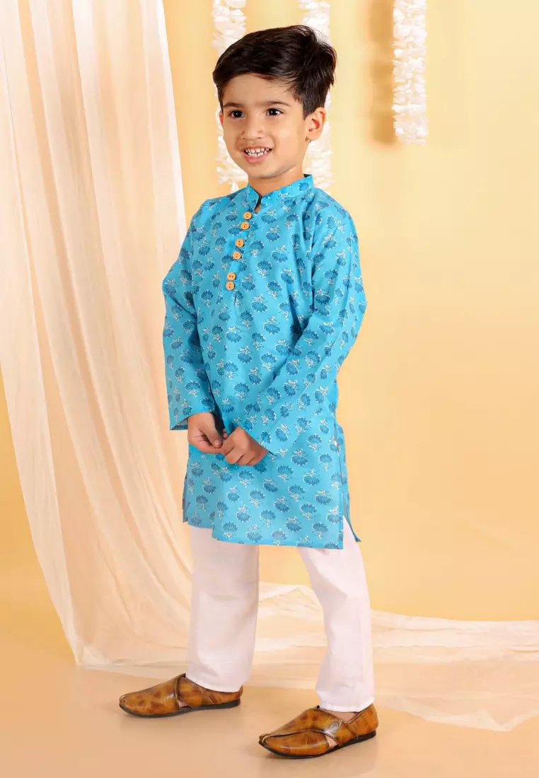 Ocean Blue Boys Kurta Pajama Set